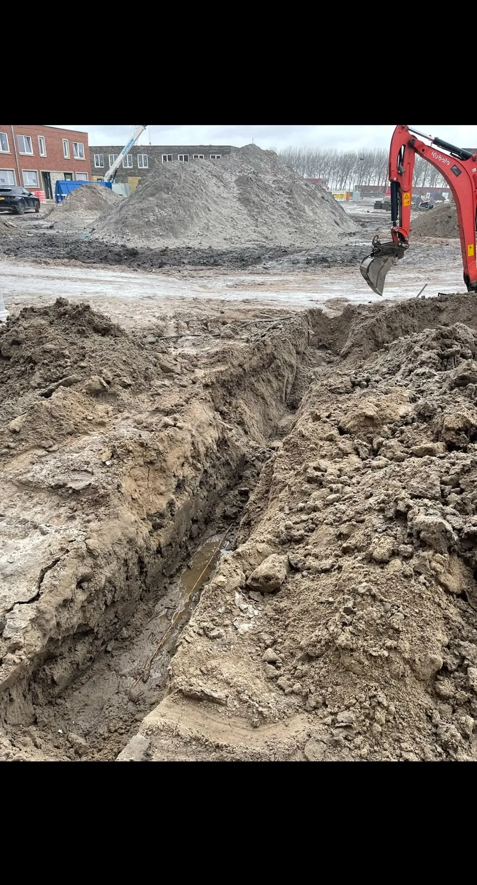Kabelsleuf op een nieuwbouwlocatie